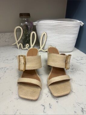 Universal Thread Beige Woven Buckle Heel Slides 8
